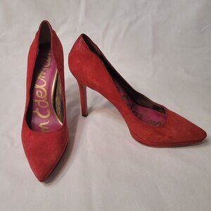 Sam Edelman Red Suede Leather Snake Print Accent Stiletto Heels Women 8.5